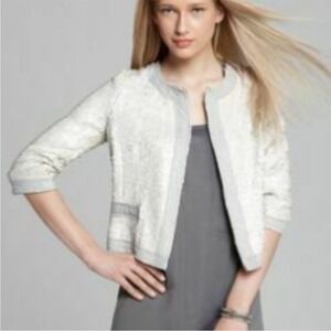 Milly of New York Adriana Sequined Jacket 'Bone' Gray Silver Size 8